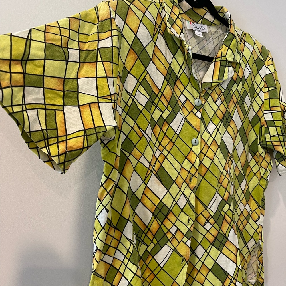 Vintage Abstract Square Block Patterned Shirt - image 5